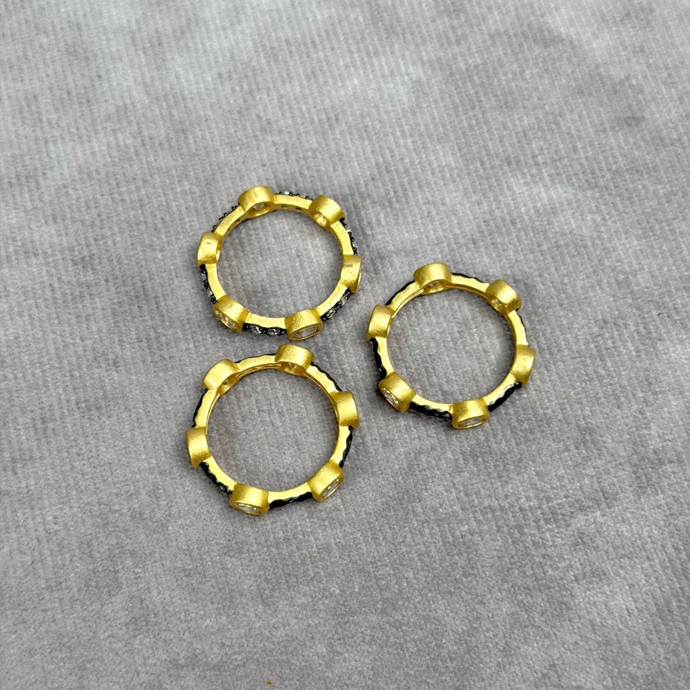 Freida Rothman Starry Night Stackable Ring Set Gold Black Rhodium Size 8 - Picture 4 of 10